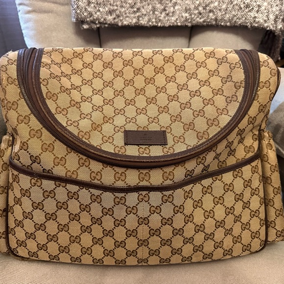 Beige and brown Gucci Diaper Bag with GG Supreme throughout - Picture 1 of 11